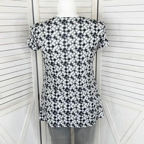 Cato Twist Front Geometric Print Tunic Top Grey White Large Cap Sleeve - Picture 4 of 12
